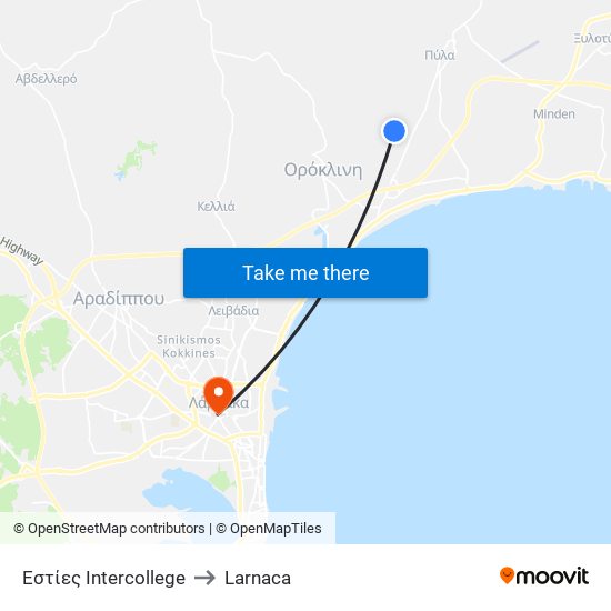 Εστίες Intercollege to Larnaca map