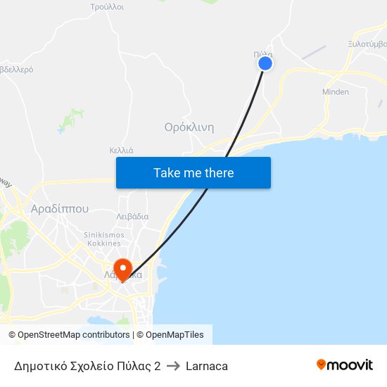 Δημοτικό Σχολείο Πύλας 2 to Larnaca map