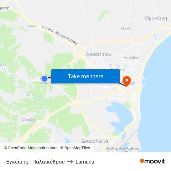 Εγκώμης - Παλαικύθρου to Larnaca map