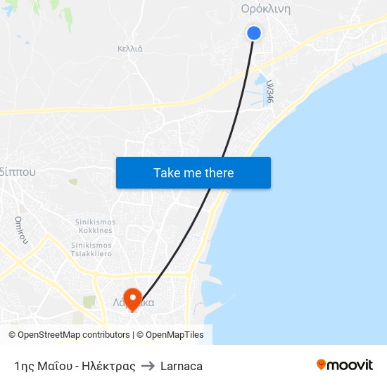 1ης Μαΐου - Ηλέκτρας to Larnaca map