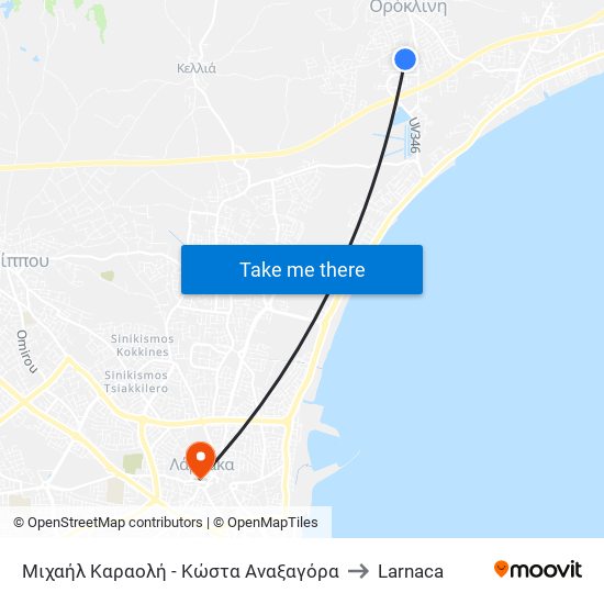Μιχαήλ Καραολή - Κώστα Αναξαγόρα to Larnaca map