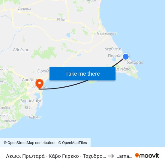 Λεωφ. Πρωταρά - Κάβο Γκρέκο - Ταχυδρομείο 1 to Larnaca map