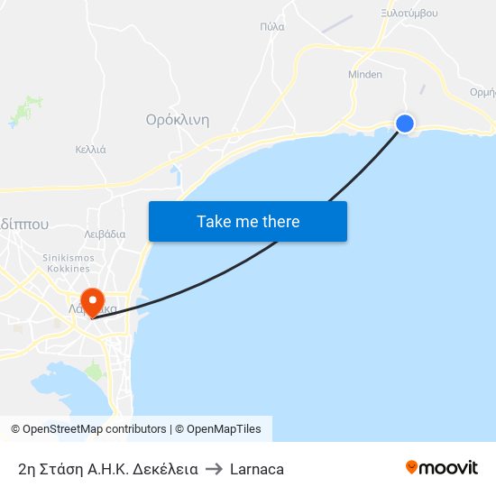 2η Στάση Α.Η.Κ. Δεκέλεια to Larnaca map