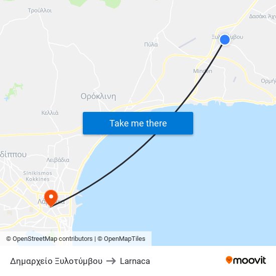 Δημαρχείο Ξυλοτύμβου to Larnaca map