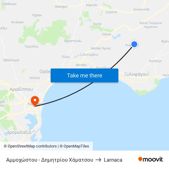 Αμμοχώστου - Δημητρίου Χάματσου to Larnaca map