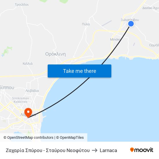 Ζαχαρία Σπύρου - Σταύρου Νεοφύτου to Larnaca map