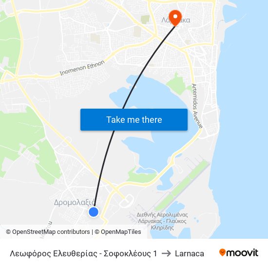 Λεωφόρος Ελευθερίας - Σοφοκλέους 1 to Larnaca map