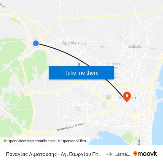 Παναγίας Αιματούσης - Αγ. Γεωργίου Πτωχού to Larnaca map