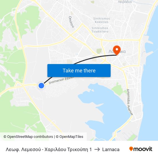 Λεωφ. Λεμεσού - Χαριλάου Τρικούπη 1 to Larnaca map