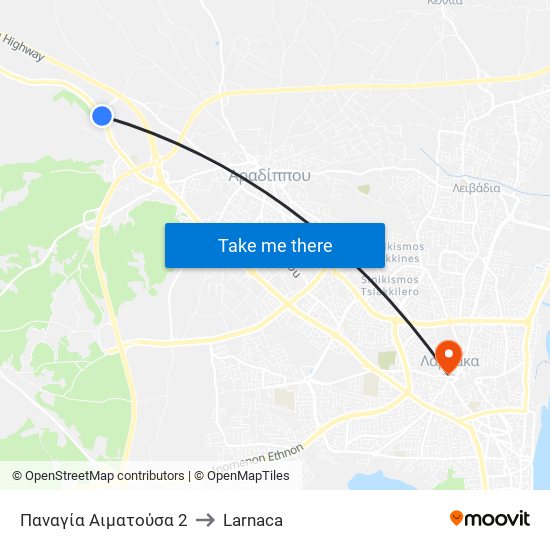 Παναγία Αιματούσα 2 to Larnaca map