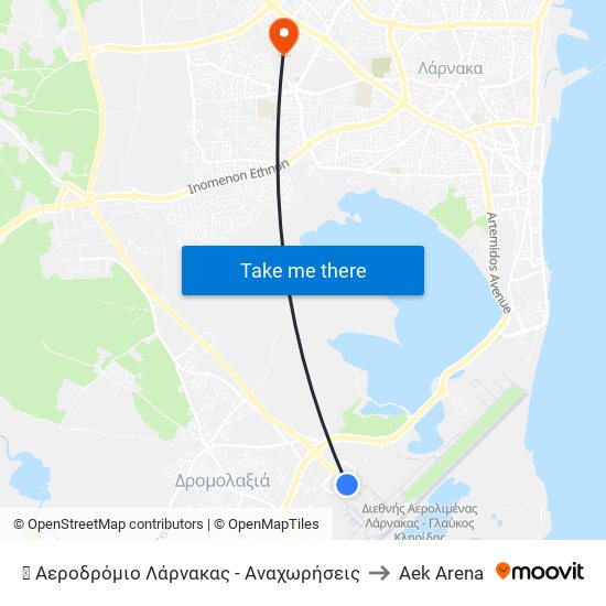 ✈ Αεροδρόμιο Λάρνακας - Αναχωρήσεις to Aek Arena map