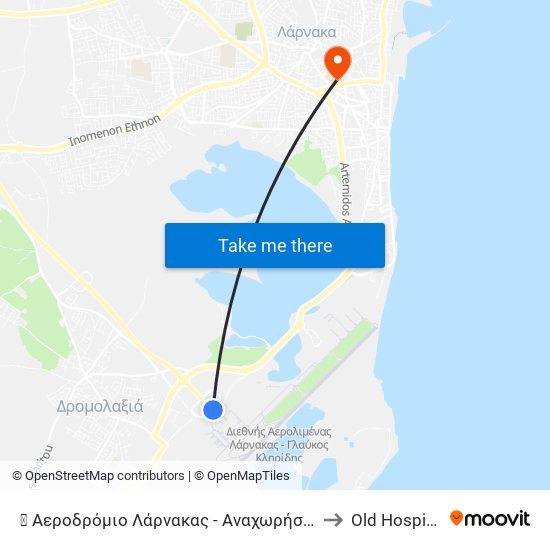 ✈ Αεροδρόμιο Λάρνακας - Αναχωρήσεις to Old Hospital map