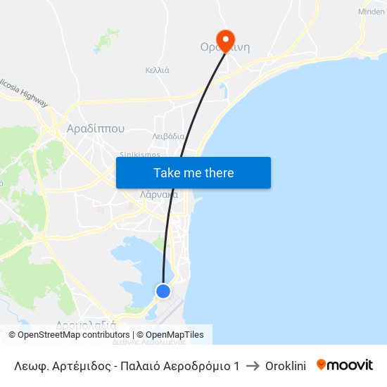 Λεωφ. Αρτέμιδος - Παλαιό Αεροδρόμιο 1 to Oroklini map