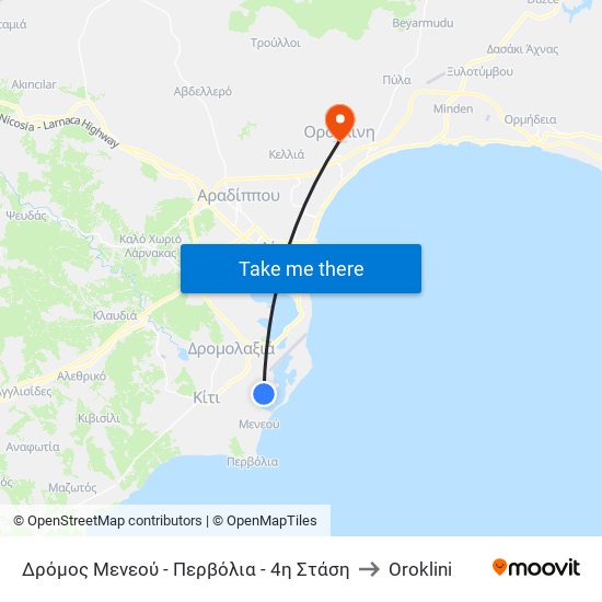 Δρόμος Μενεού - Περβόλια - 4η Στάση to Oroklini map