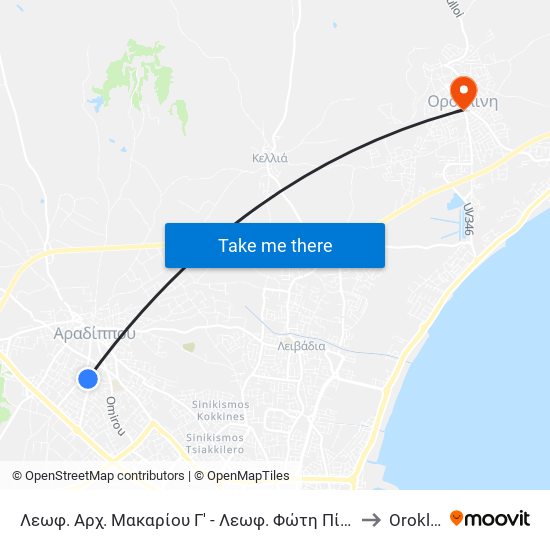 Λεωφ. Αρχ. Μακαρίου Γ' - Λεωφ. Φώτη Πίττα 2 to Oroklini map