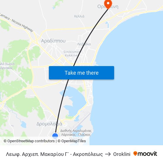 Λεωφ. Αρχιεπ. Μακαρίου Γ´ - Ακροπόλεως to Oroklini map