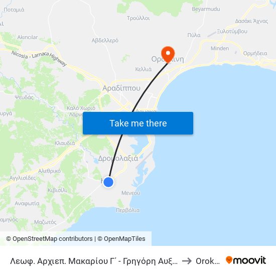 Λεωφ. Αρχιεπ. Μακαρίου Γ΄ - Γρηγόρη Αυξεντίου to Oroklini map