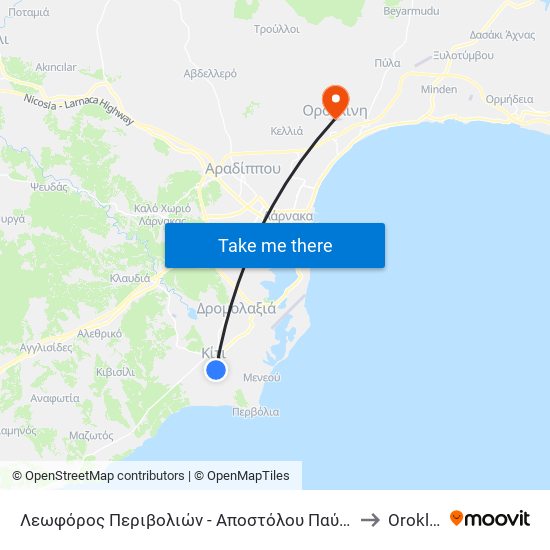 Λεωφόρος Περιβολιών - Αποστόλου Παύλου 1 to Oroklini map