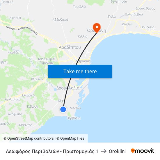 Λεωφόρος Περιβολιών - Πρωτομαγιάς 1 to Oroklini map