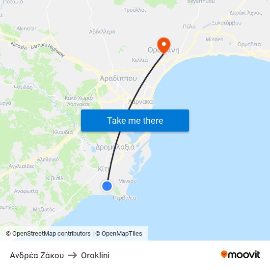 Ανδρέα Ζάκου to Oroklini map