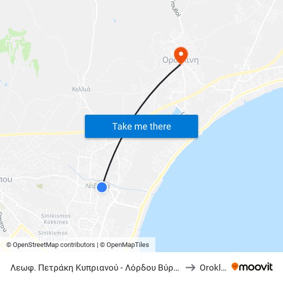 Λεωφ. Πετράκη Κυπριανού - Λόρδου Βύρωνος to Oroklini map