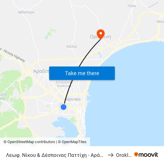 Λεωφ. Νίκου & Δέσποινας Παττίχη - Αράχοβας to Oroklini map