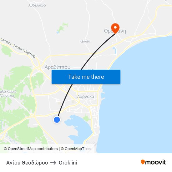 Αγίου Θεοδώρου to Oroklini map