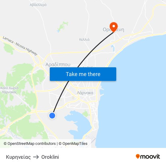 Κυρηνείας to Oroklini map