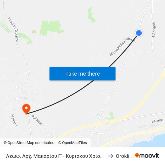 Λεωφ. Αρχ. Μακαρίου Γ' - Κυριάκου Χρίστου to Oroklini map