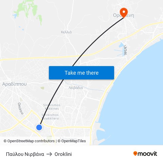 Παύλου Νιρβάνα to Oroklini map