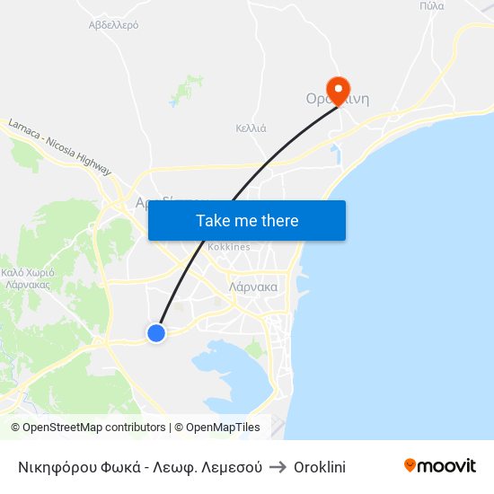 Νικηφόρου Φωκά - Λεωφ. Λεμεσού to Oroklini map