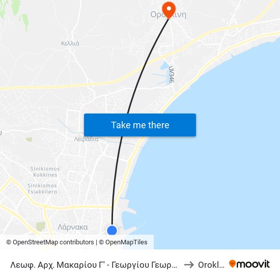 Λεωφ. Αρχ. Μακαρίου Γ' - Γεωργίου Γεωργιάδη to Oroklini map