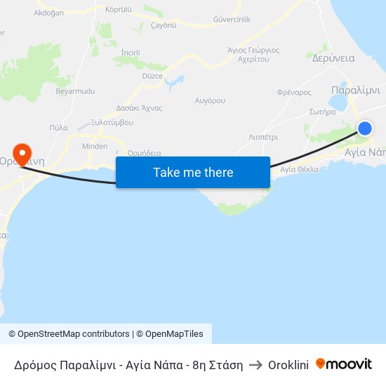 Δρόμος Παραλίμνι - Αγία Νάπα - 8η Στάση to Oroklini map