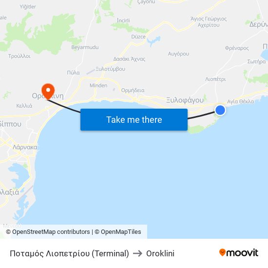 Ποταμός Λιοπετρίου (Terminal) to Oroklini map