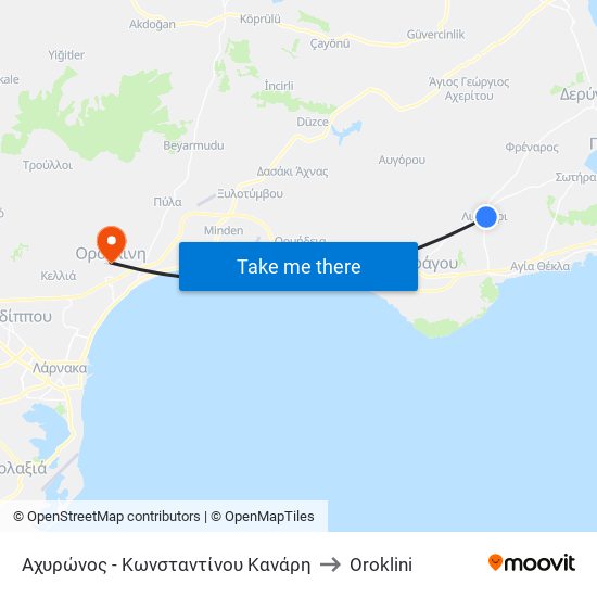Αχυρώνος - Κωνσταντίνου Κανάρη to Oroklini map