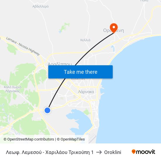 Λεωφ. Λεμεσού - Χαριλάου Τρικούπη 1 to Oroklini map