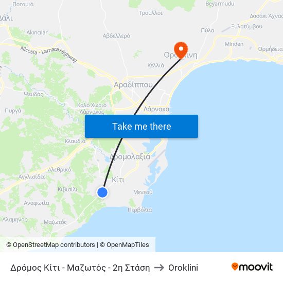 Δρόμος Κίτι - Μαζωτός - 2η Στάση to Oroklini map