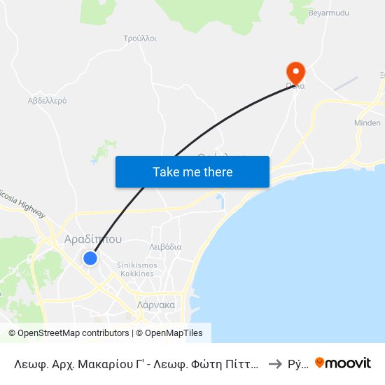 Λεωφ. Αρχ. Μακαρίου Γ' - Λεωφ. Φώτη Πίττα 1 to Pýla map