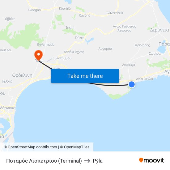 Ποταμός Λιοπετρίου (Terminal) to Pýla map