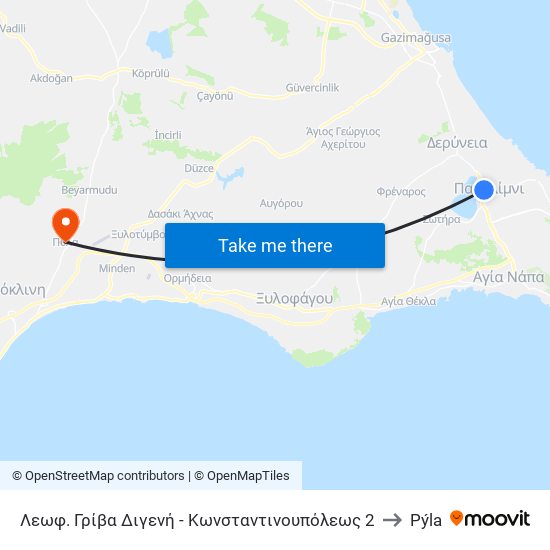 Λεωφ. Γρίβα Διγενή - Κωνσταντινουπόλεως 2 to Pýla map