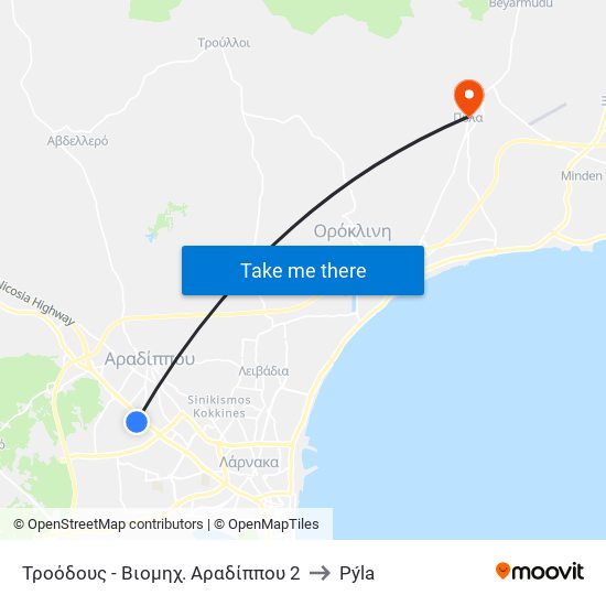 Τροόδους - Βιομηχ. Αραδίππου 2 to Pýla map