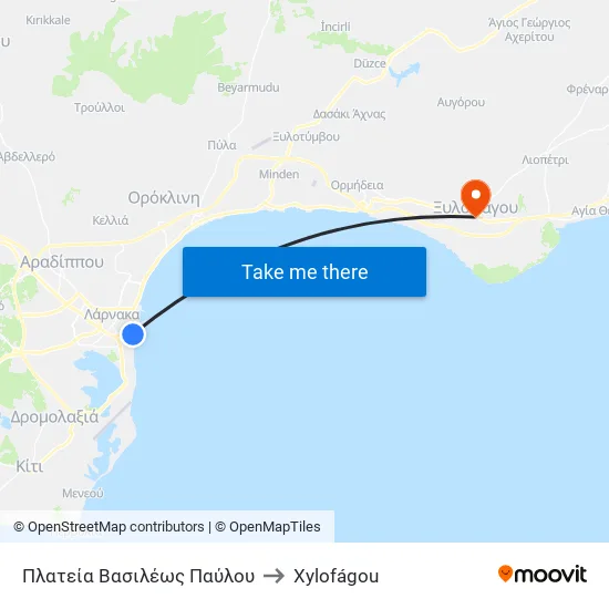 Πλατεία Βασιλέως Παύλου to Xylofágou map
