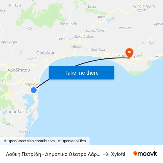 Δημοτικό Θέατρο Λάρνακας 1 to Xylofágou map
