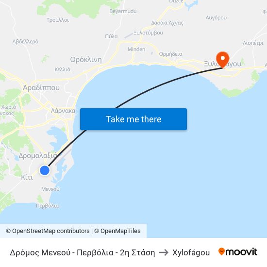 Δρόμος Μενεού - Περβόλια - 2η Στάση to Xylofágou map