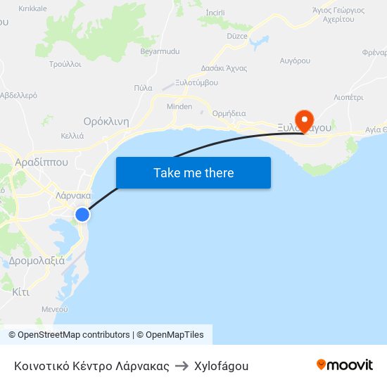 Κοινοτικό Κέντρο Λάρνακας to Xylofágou map