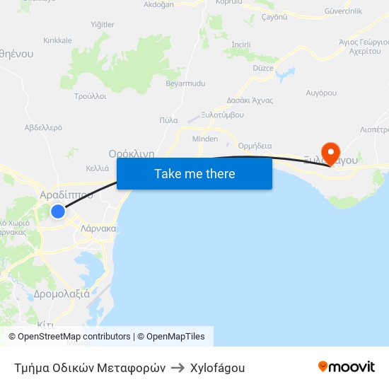 Τμήμα Οδικών Μεταφορών to Xylofágou map