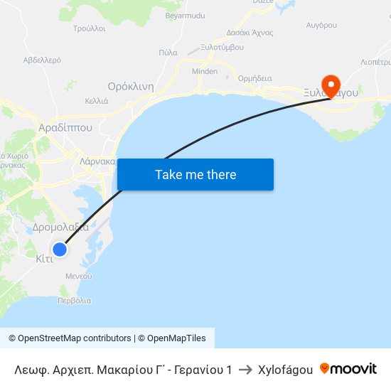 Λεωφ. Αρχιεπ. Μακαρίου Γ΄ - Γερανίου 1 to Xylofágou map