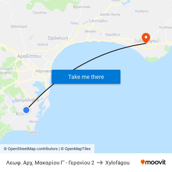 Λεωφ. Αρχ. Μακαρίου Γ' - Γερανίου 2 to Xylofágou map