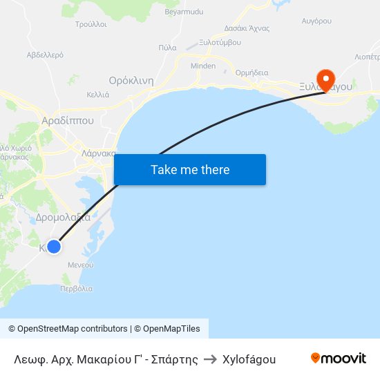 Λεωφ. Αρχ. Μακαρίου Γ' - Σπάρτης to Xylofágou map