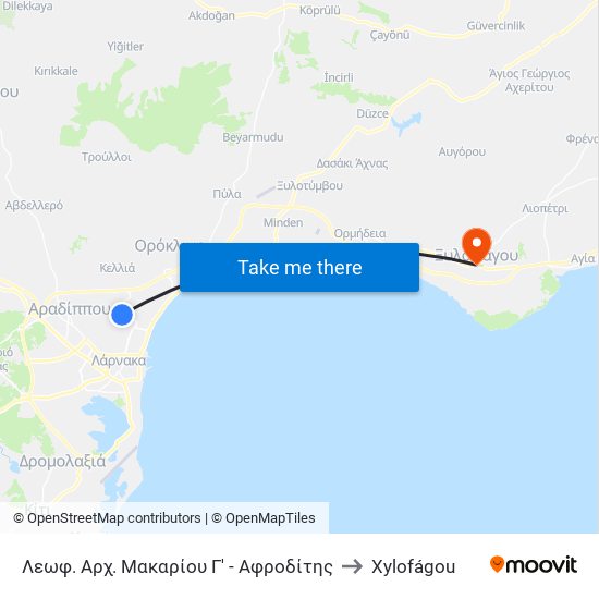 Λεωφ. Αρχ. Μακαρίου Γ' - Αφροδίτης to Xylofágou map